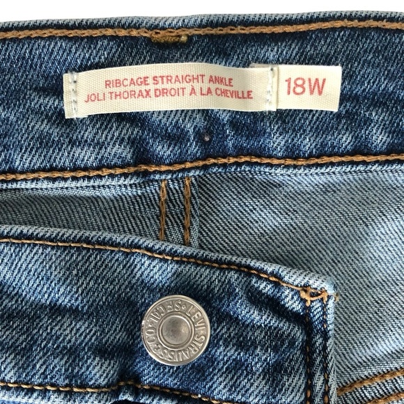 Levi’s Ribcage Straight Ankle Size 18W Medium Wash Raw Hem Wide Leg Crop - Picture 13 of 15